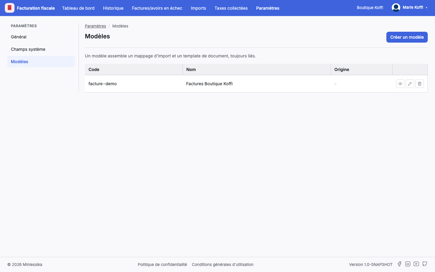 La liste des modèles de l'organisation