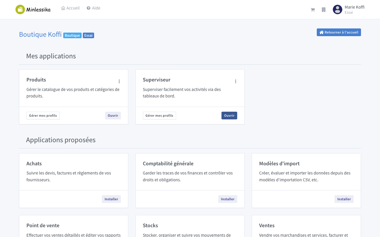 Tableau de bord : le module rejoint Mes applications