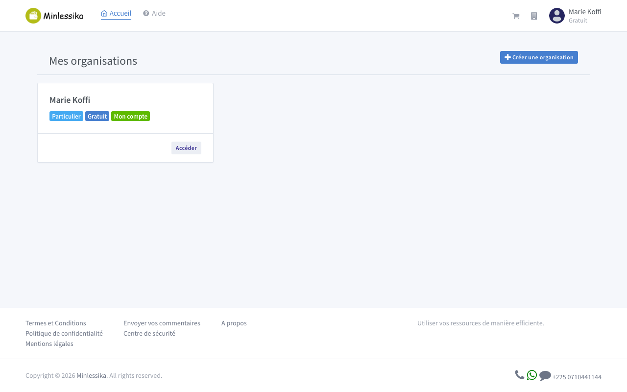 Page « Mes organisations » avec le bouton « Créer une organisation »